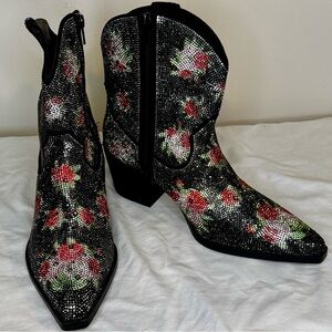 Wild Pair - Lacey Rhinestone Floral Boots.  New